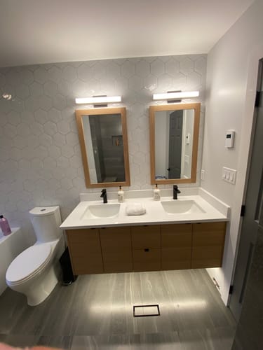 Customer photo review of Ashbury 60" Wall Mount Natural White Oak Bathroom Vanity, Double Sink