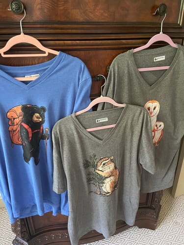 Customer photo review of Black Bear Backpacker V-Neck T-Shirt