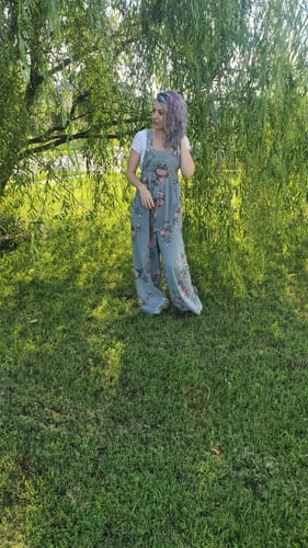 Customer photo review of Floral Denim Wide Leg Jumpsuit
