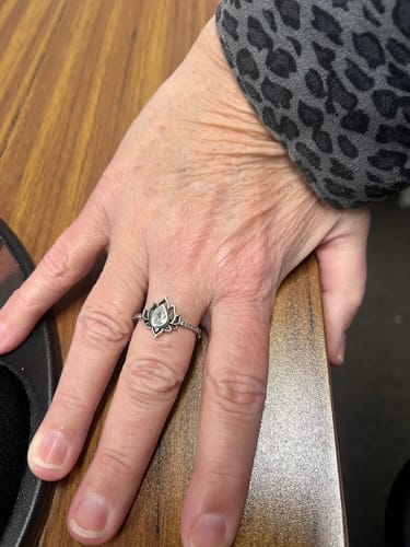 Customer photo review of “Rise Up and Begin Again" Silver Lotus Ring