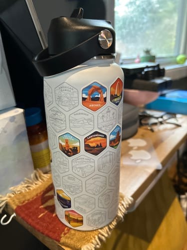 Customer photo review of Let's Wander™ USA National Parks Water Bottle + Sticker Set
