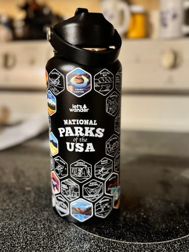 Customer photo review of Let's Wander™ USA National Parks Water Bottle + Sticker Set