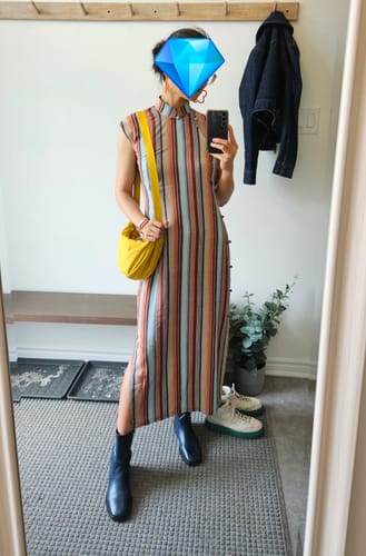 Customer photo review of Sheng Dao 省道 Province Road 1960s Retro Stripe Cap Sleeve Qipao