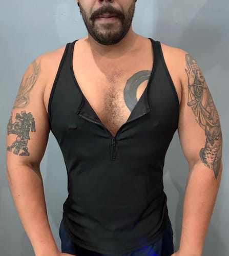Customer photo review of Mens Striped Zipper Design Sleeveless Tank SKUK80680