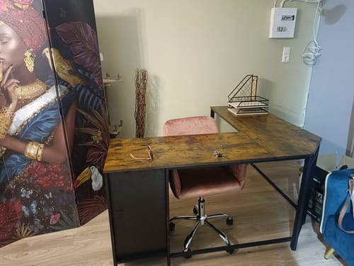 Customer photo review of Μεγάλο Γωνιακό Γραφείο Υπολογιστή Με Ντουλάπι Τραπέζι Γραφείου Βιομηχανικό Vintage Καφέ Μαύρο LW-D74X