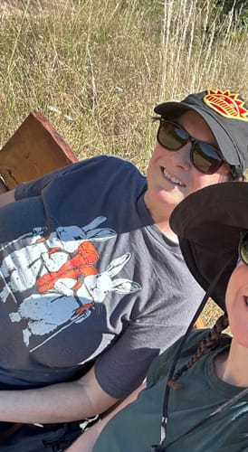 Customer photo review of Rabbit Backpacker Couple T-Shirt