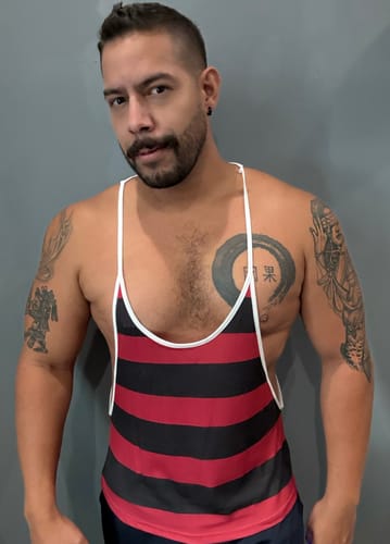 Customer photo review of Mens Strap Stripe Casual Tank SKUL08505