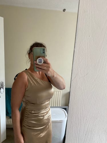 Customer photo review of One Shoulder Satin Ruched Bridesmaid Dress - Champagne