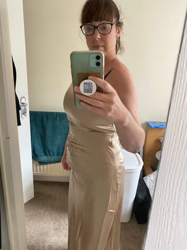 Customer photo review of One Shoulder Satin Ruched Bridesmaid Dress - Champagne