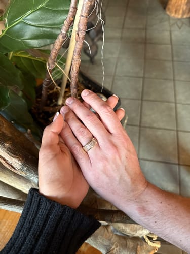 Customer photo review of Vintage Wide 14k Yellow Gold Champagne & White Diamond Geometric Band Ring