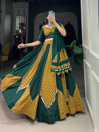 Customer photo review of Yellow-Green Color Digital printed Navratri Lehenga Choli