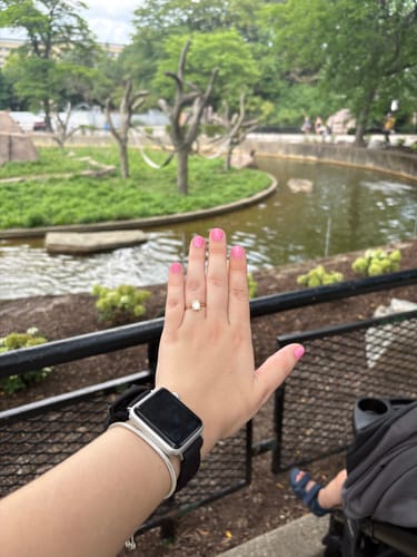 Customer photo review of Vera 1 Carat Emerald Cut Bezel Set Moissanite Diamond Ring in 10k Yellow Gold