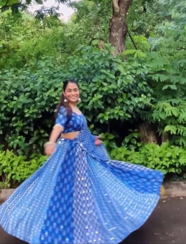 Customer photo review of Navy Blue Color Maslin With Printed Designer Lehenga Choli