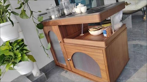Customer photo review of Solid Wood & Black Stone Panel Movable Tea Table