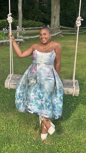 Customer photo review of Watercolour Midi Dress by ML Monique Lhuillier - RENTAL