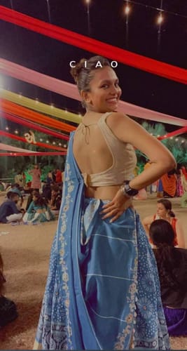 Customer photo review of Blue Color Silk With Digital Print Real Mirror Lehenga Choli