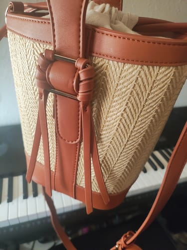 Customer photo review of Marina Raffia Straw Bucket Bag