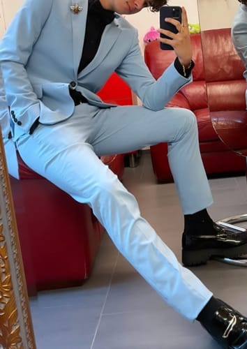 Harris D. review of Men's 3-Piece Stylish Elegance Slim Fit Classic Light Blue Suit image 1 out of 1