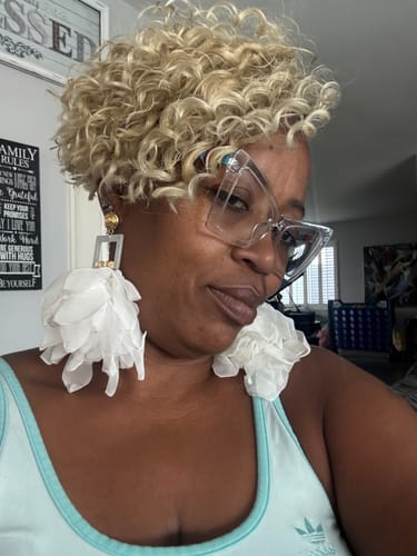 Customer photo review of White Nonso Square top flower petal earrings