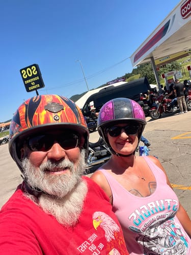 Customer photo review of Hot Leathers HLD1039 Gloss Black Purple Skull Bouquet Advanced DOT Unisex Half Helmet with Drop Down Tinted Visor