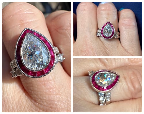 Customer photo review of Group order round halo bezel moissanite engagement ring