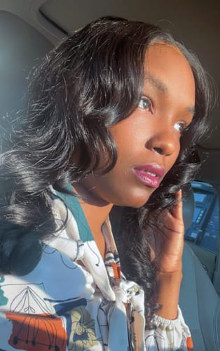 Customer photo review of Flash Sale Wavymy Wear Go Body Wave Glueless Wig Pre-Cut Lace Closure Wig Pre-Plucked Natural Hairline 180% Density Human Hair