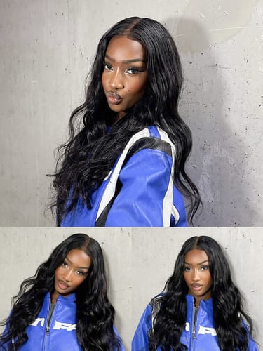 Customer photo review of Jet Black & Natural Black Loose Body Wave Glueless Wig 5x5 HD Lace