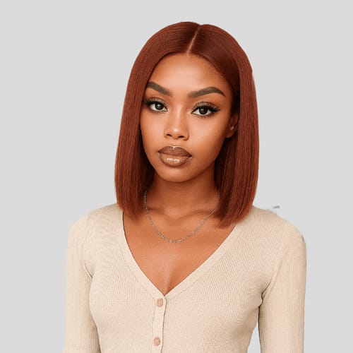 Customer photo review of Reddish Brown! Blunt Cut Glueless Wig 10-12" 5x5 Swiss HD Pre-Cut Lace Invisible Small Knots