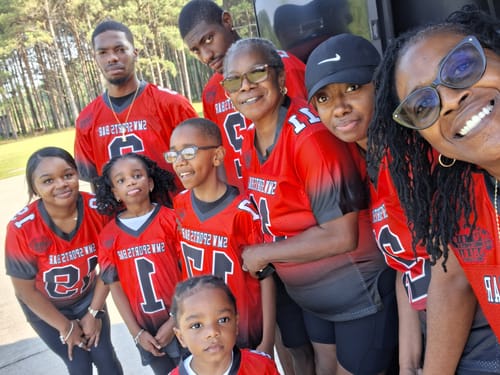 Customer photo review of Custom Red Black-White Gradient Fashion Personalized Team Football Jersey