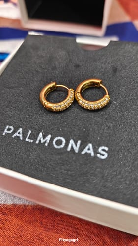 Customer photo review of Diamond Huggie Hoop Earrings