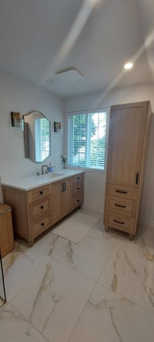 Customer photo review of Bridgeport White Oak Linen Cabinet