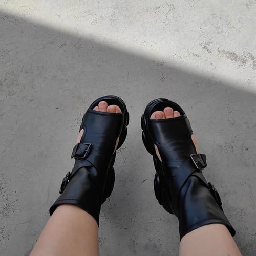 Customer photo review of Handmade Cross Buckle Open Toe Platform Sandals