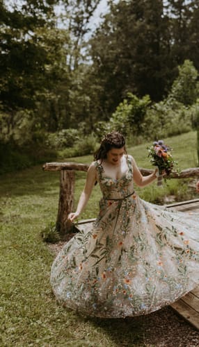 Customer photo review of Straps V Neck Corset Floral Embroidery Beaded Midi Dress