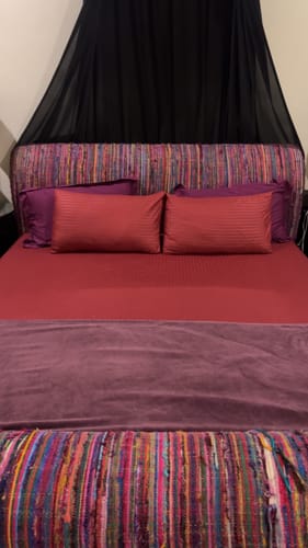 Customer photo review of MAROON stripe satin fitted bedsheet - (premium)