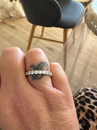 Customer photo review of MOISSANITE THIN ETERNITY RING.