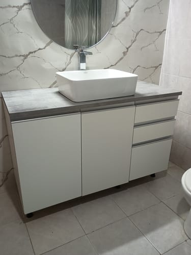 Customer photo review of Gabinete Bajo para Fregadero 120 cm 2 Puertas 3 Cajones (Con Encimera) Glamy Blanco