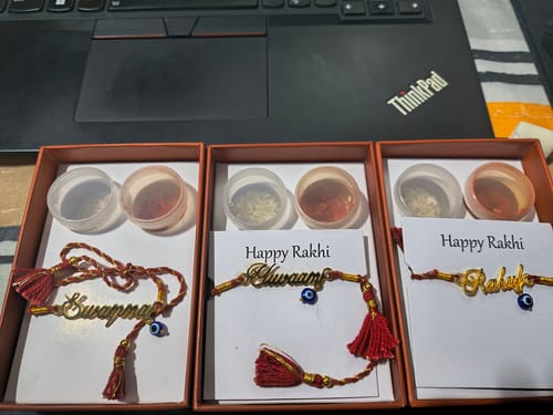 Customer photo review of Golden Personalised Name Nazar Battu Rakhi