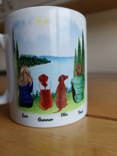 Customer photo review of Couple & Dogs - Life is better with a dog Personalised Mug