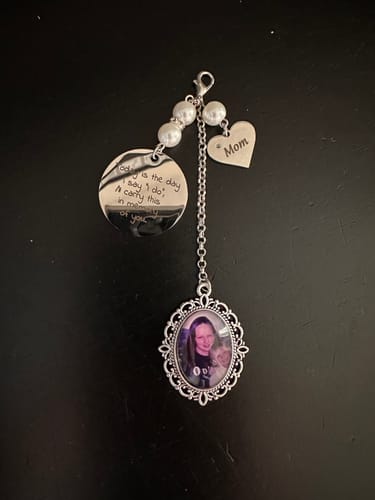 Customer photo review of Customizable Bridal Bouquet Charm - Oval Lace Photo Locket with Heart Engraved Pendant, Personalized Wedding Memorial Jewelry for Sentimental Brides