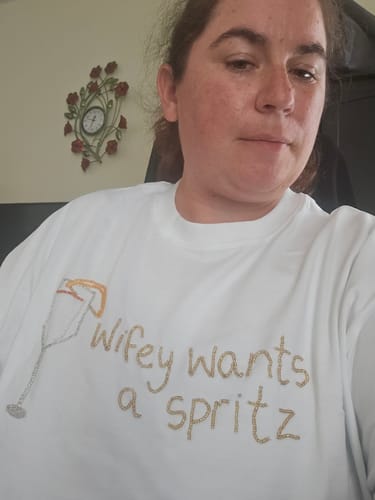 Customer photo review of Wifey Wants a Spritz Beaded Tee - White