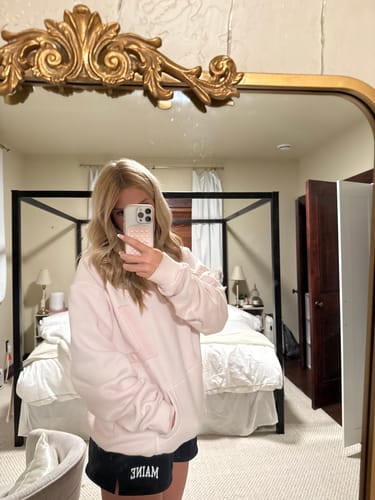 Customer photo review of "all love/ love all" hoodie (shell pink)