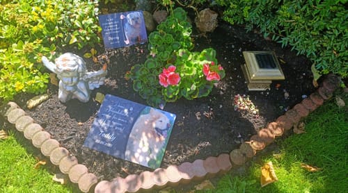 Customer photo review of Hunde Gedenktafel mit Foto & Spruch (UV- & Wetterfest)