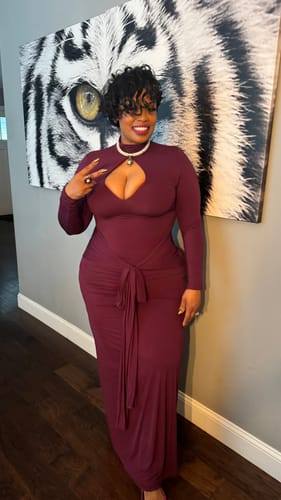 Customer photo review of Naked Keyhole Drape Tie Dress