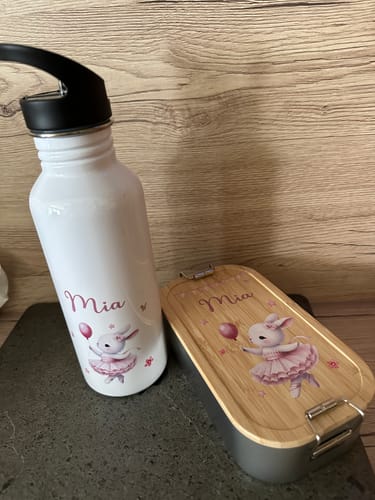 Kundenbewertung mit Foto zu Printed drinking bottle & lunch box set - ballet - personalized with name - with lid - gift for school enrollment - for boys and girls - Trennwand: 1x Trennwand, Personalization: Mia
