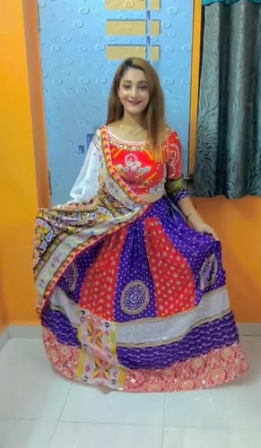 Customer photo review of Multi Color Digital Print with Mirror Work Designer Lehenga Choli