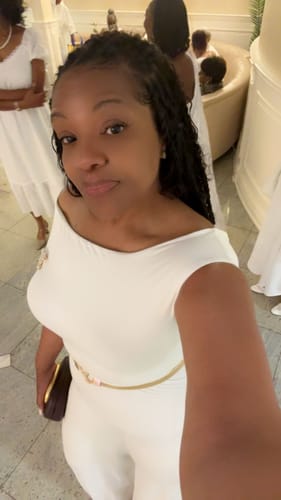 Customer photo review of Smooth Off-Shoulder Wide Leg Jumpsuit
