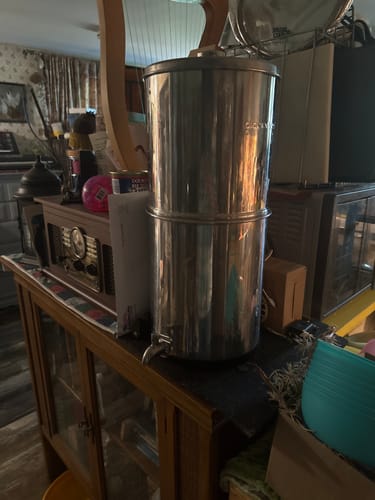 Customer photo review of Glacier Fresh Gravity-fed Water Filter System, 3G Stainless-Steel System with 6 Filters, Metal Water Level Spigot, and Shelf