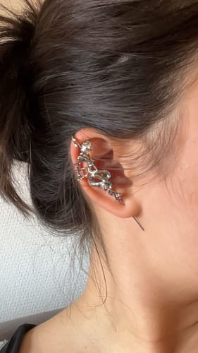 Customer photo review of "Frozen Serpent Girl" Platinum Plated Statement Icy Serpent & Rose Dangle Needle Piercing Earring
