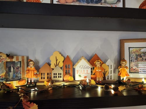 Customer photo review of Inviting Pumpkin Girl Trio Set of Figurines, 6" Victorian Autumn Fall and Halloween Table Decoration