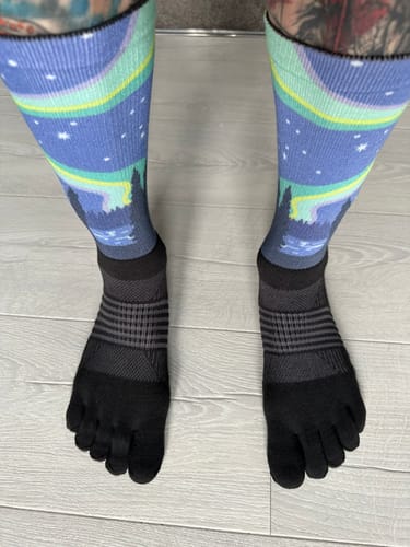 Customer photo review of Injinji Trail Midweight Crew Women's Howl (Artist Designed SS25)
